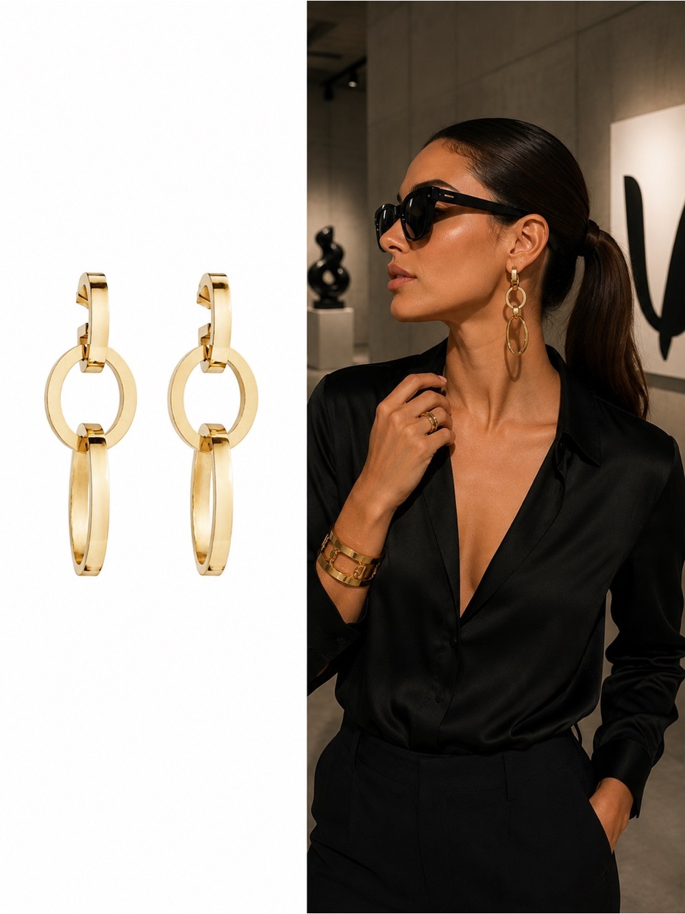 NWT Vita Fede Cassio Modular Gold Link Drop Earrings Designer Statement Jewelry